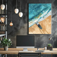 Adventure Awaits: Modern Beach Scene Travel Poster PosterGoat