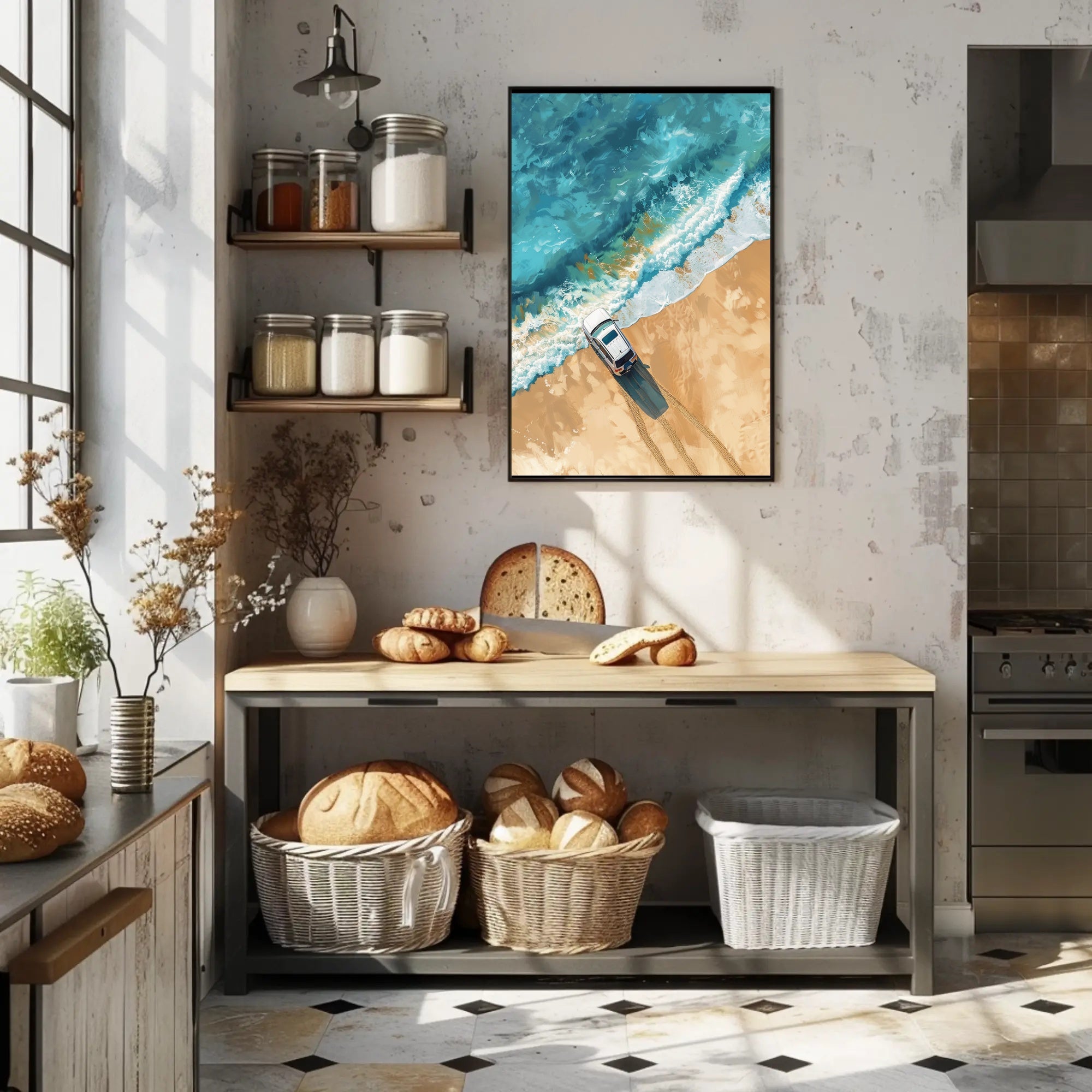 Adventure Awaits: Modern Beach Scene Travel Poster PosterGoat