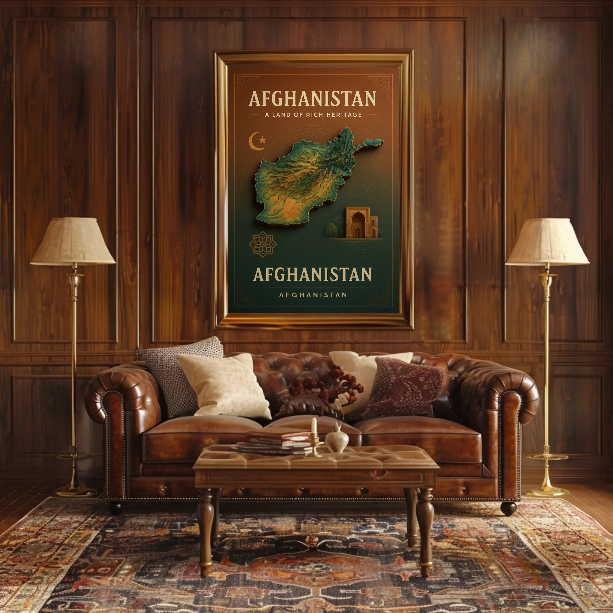 Afghanistan Heritage Map Art: Cultural or Heritage Poster PosterGoat