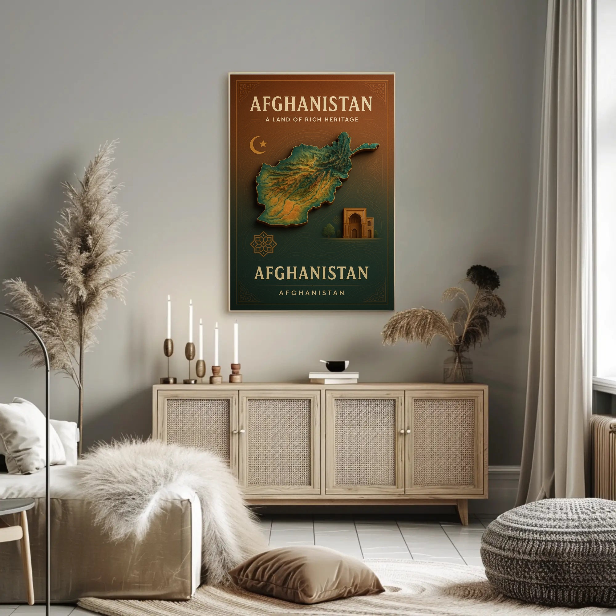 Afghanistan Heritage Map Art: Cultural or Heritage Poster PosterGoat