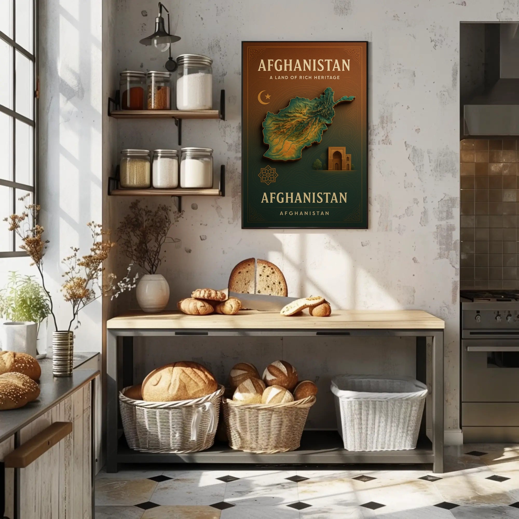 Afghanistan Heritage Map Art: Cultural or Heritage Poster PosterGoat