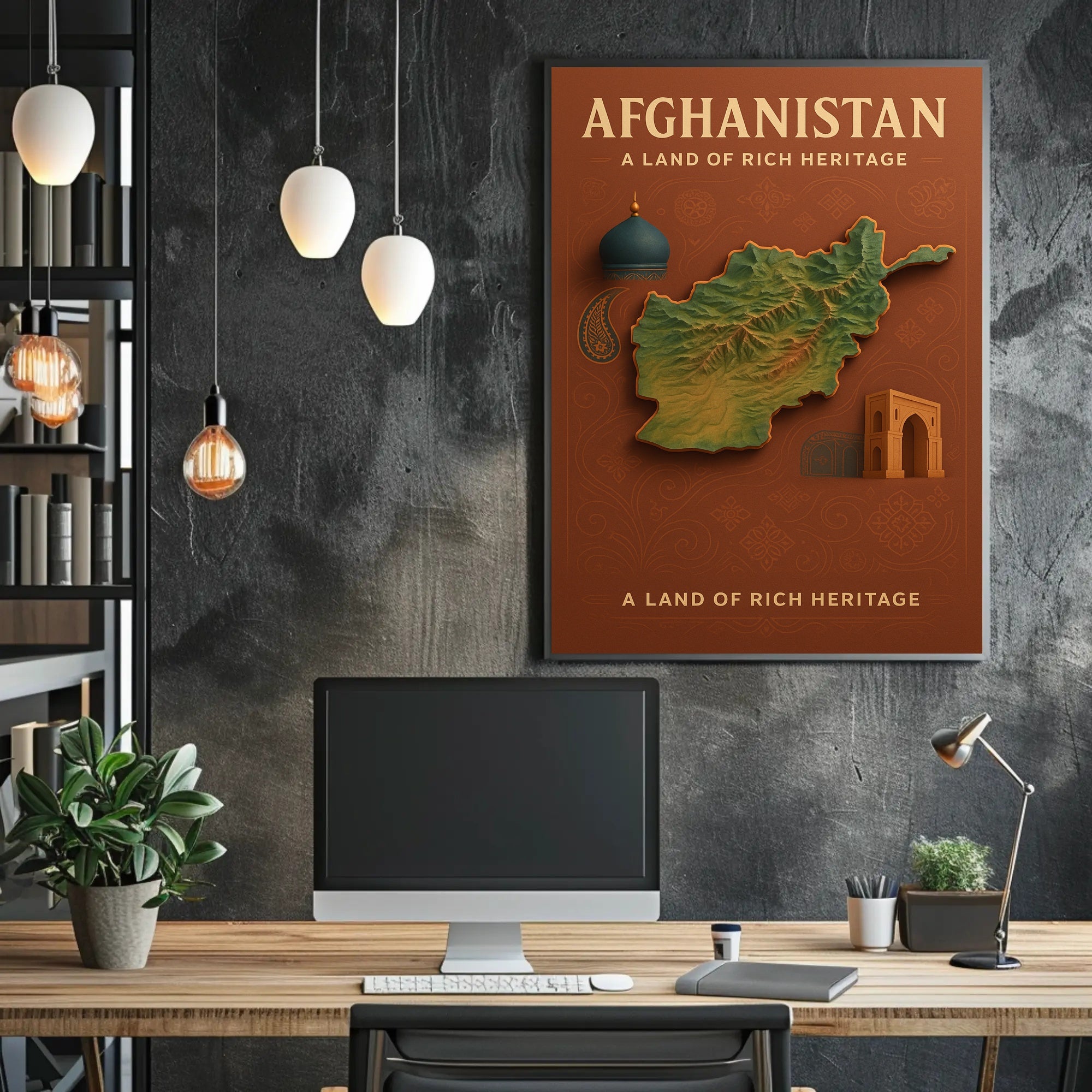 Afghanistan Heritage Map Vintage Style Cultural or Heritage Poster PosterGoat