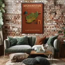 Afghanistan Heritage Map Vintage Style Cultural or Heritage Poster PosterGoat