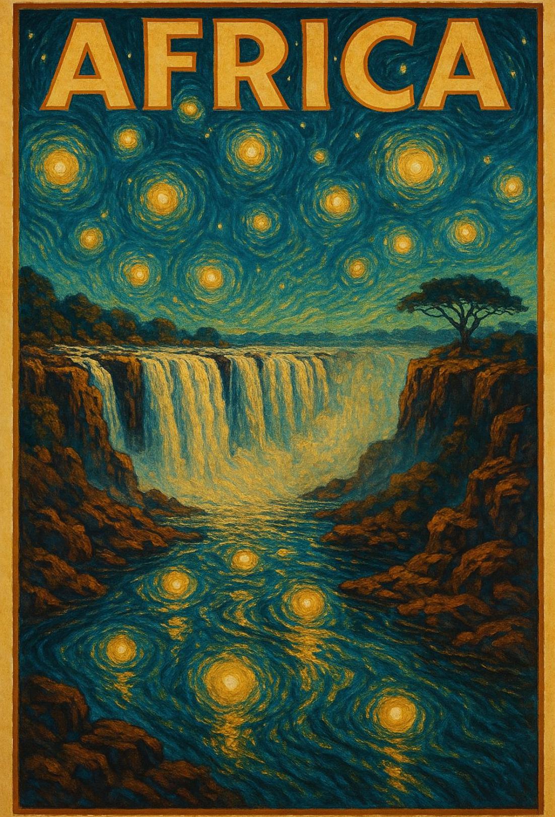 Africa's Majestic Night Waterfall Travel Poster PosterGoat
