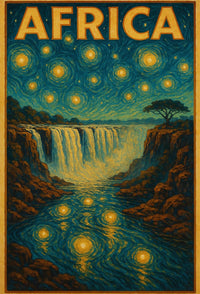Africa's Majestic Night Waterfall Travel Poster PosterGoat