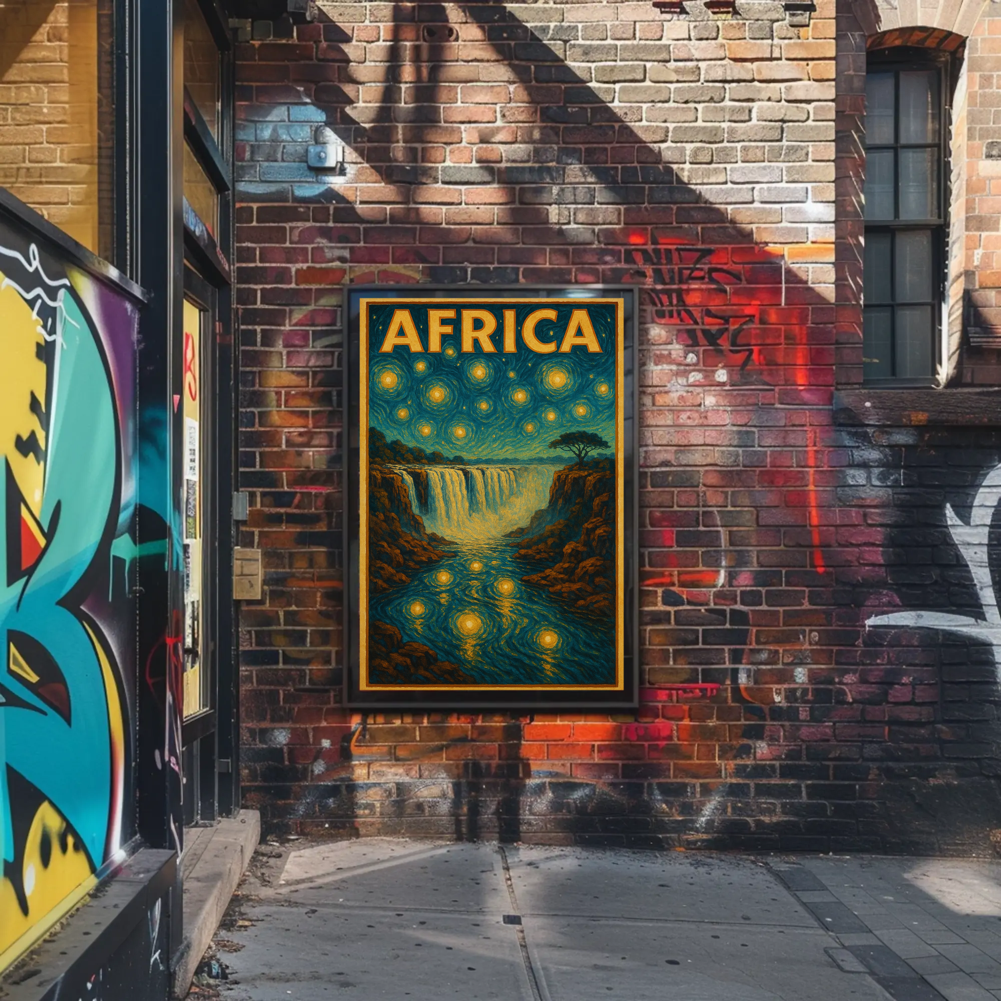 Africa's Majestic Night Waterfall Travel Poster PosterGoat
