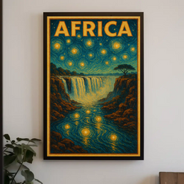 Africa's Majestic Night Waterfall Travel Poster PosterGoat