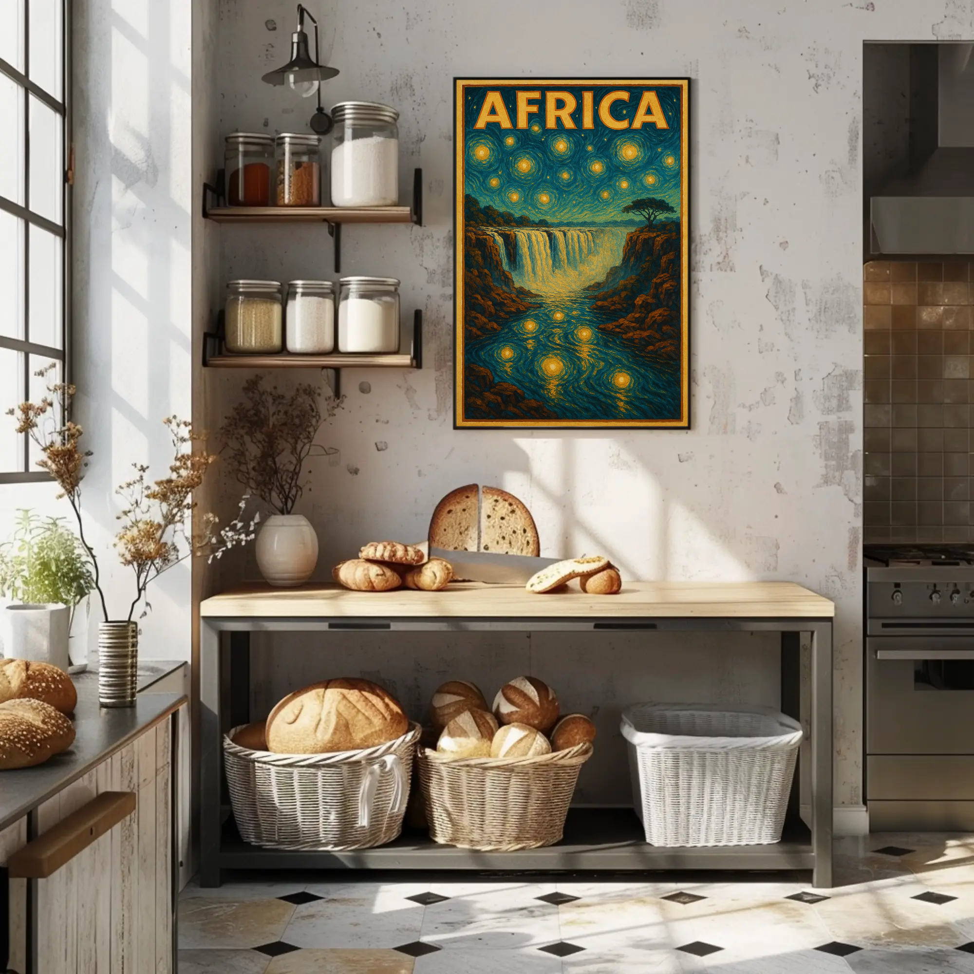 Africa's Majestic Night Waterfall Travel Poster PosterGoat