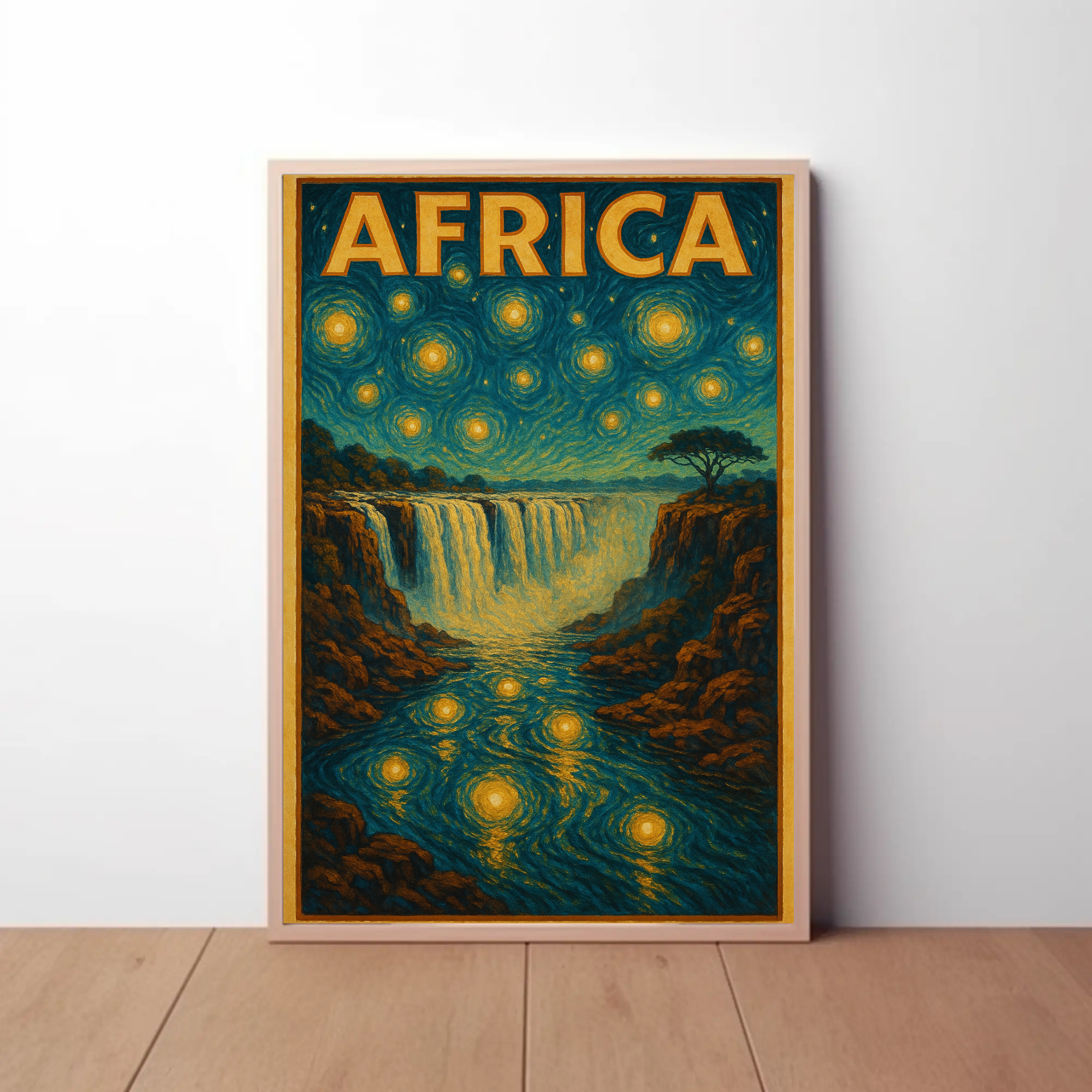 Africa's Majestic Night Waterfall Travel Poster PosterGoat