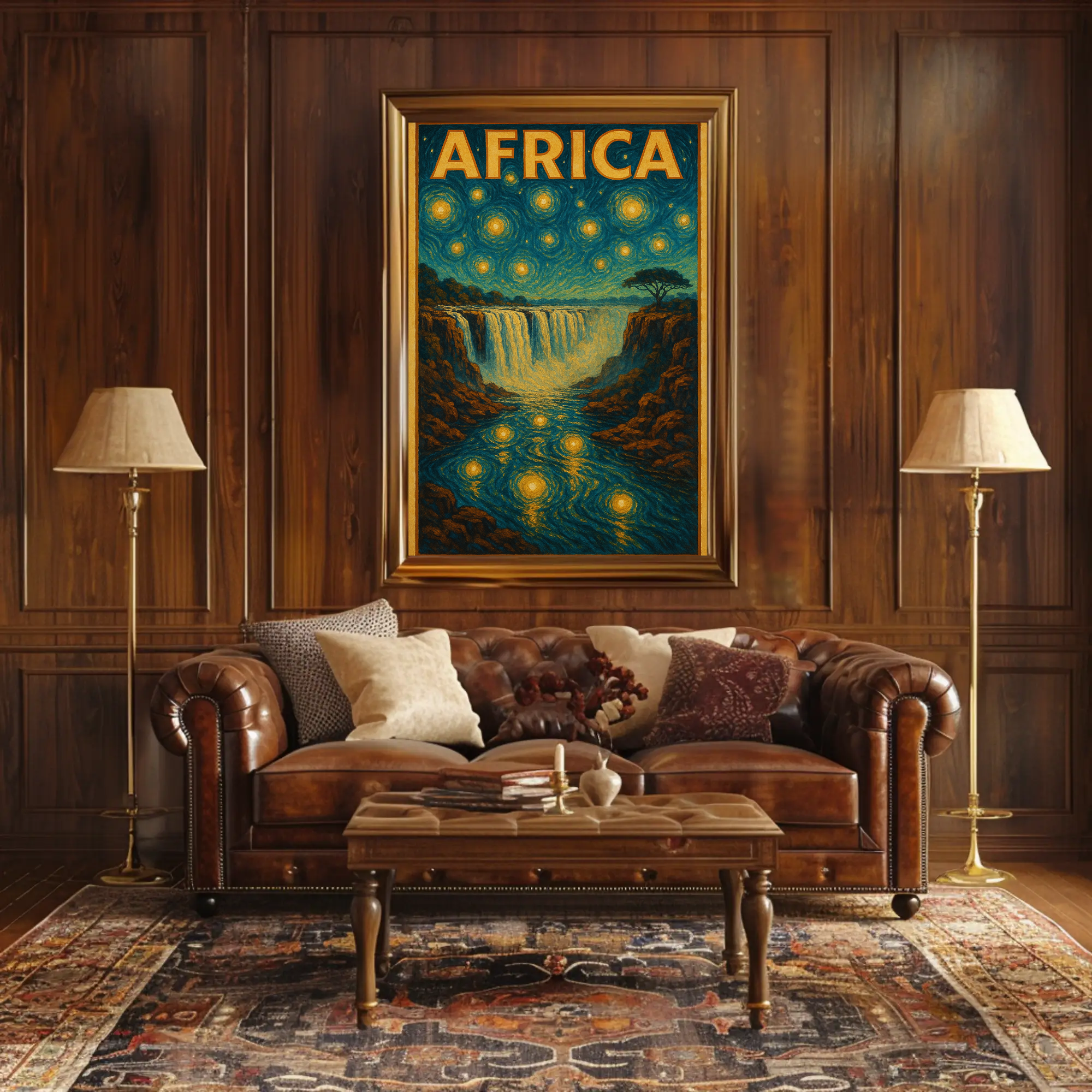Africa's Majestic Night Waterfall Travel Poster PosterGoat