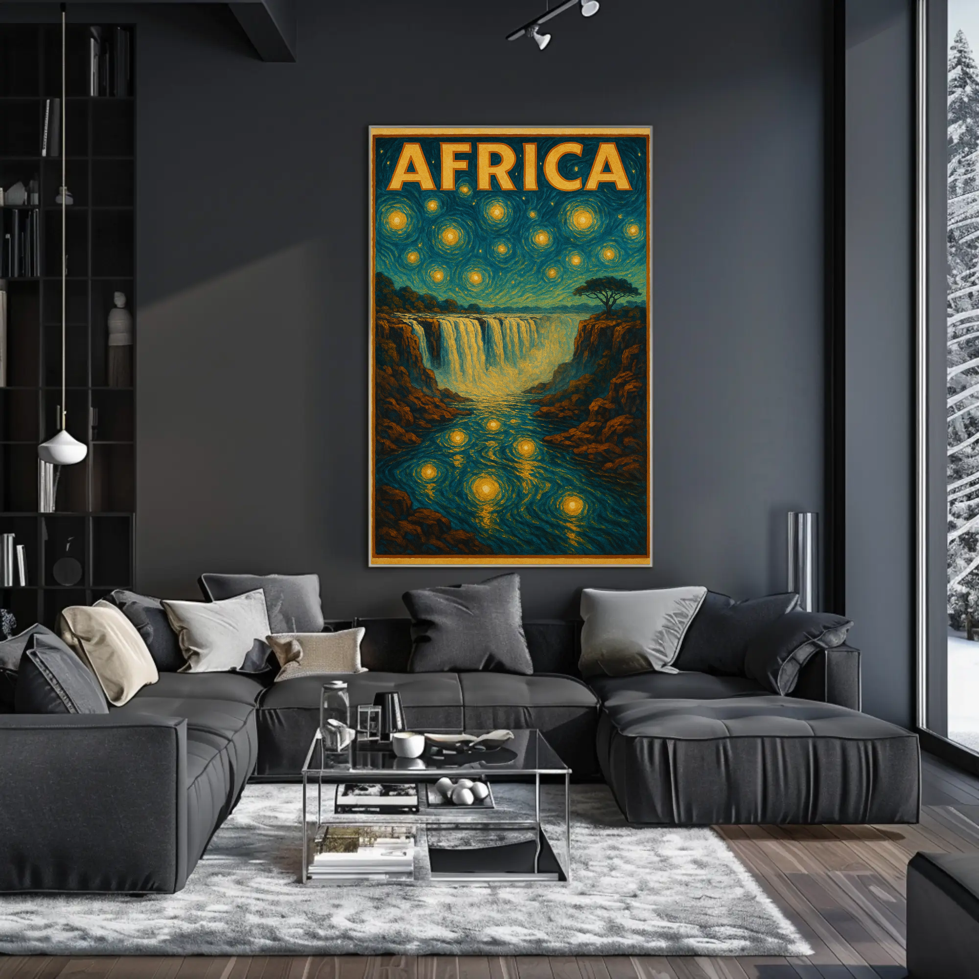 Africa's Majestic Night Waterfall Travel Poster PosterGoat