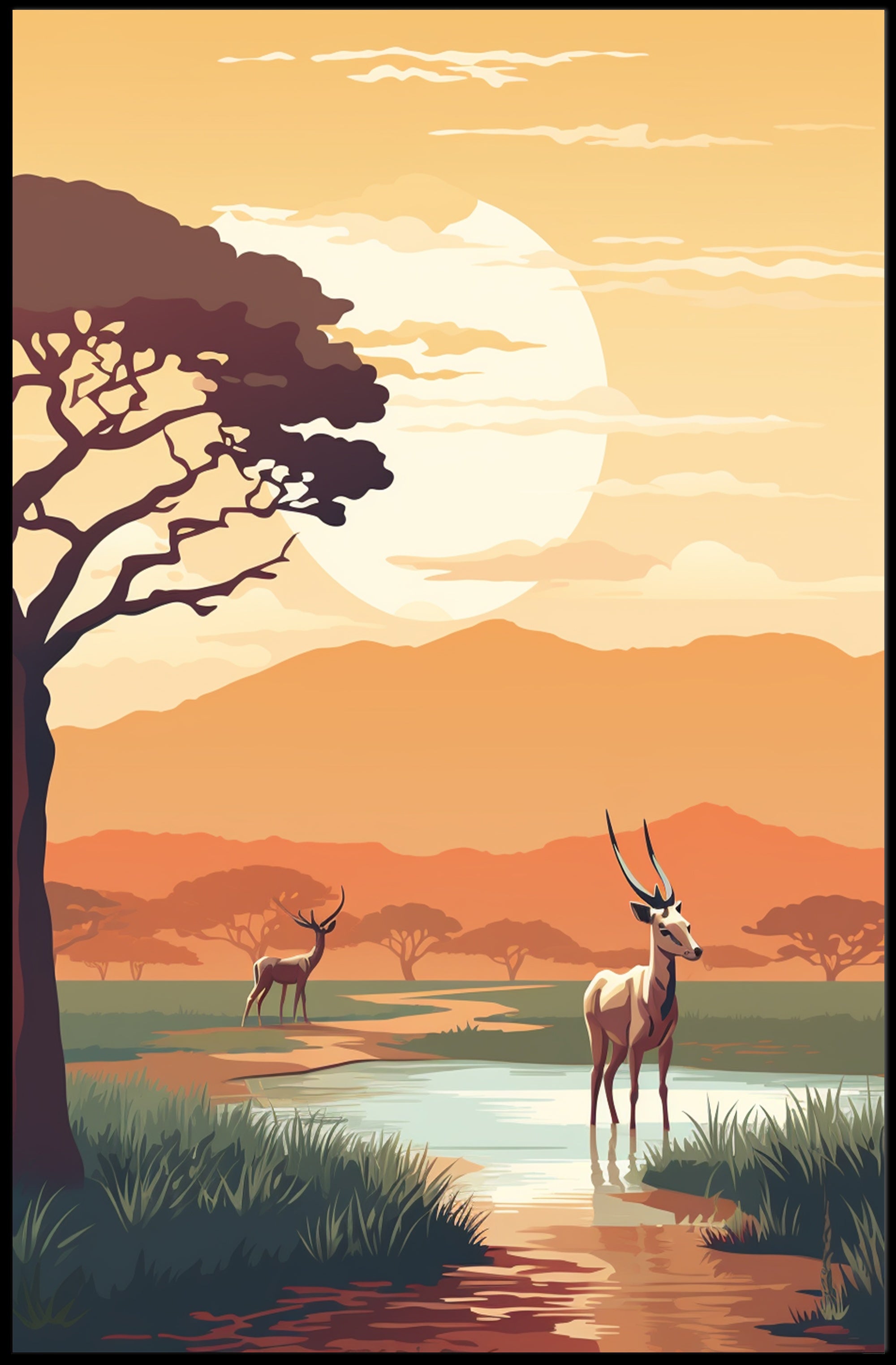 African Antelope at Sunset Animal Poster PosterGoat