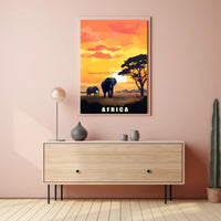 African Elephants at Sunset Travel Poster PosterGoat