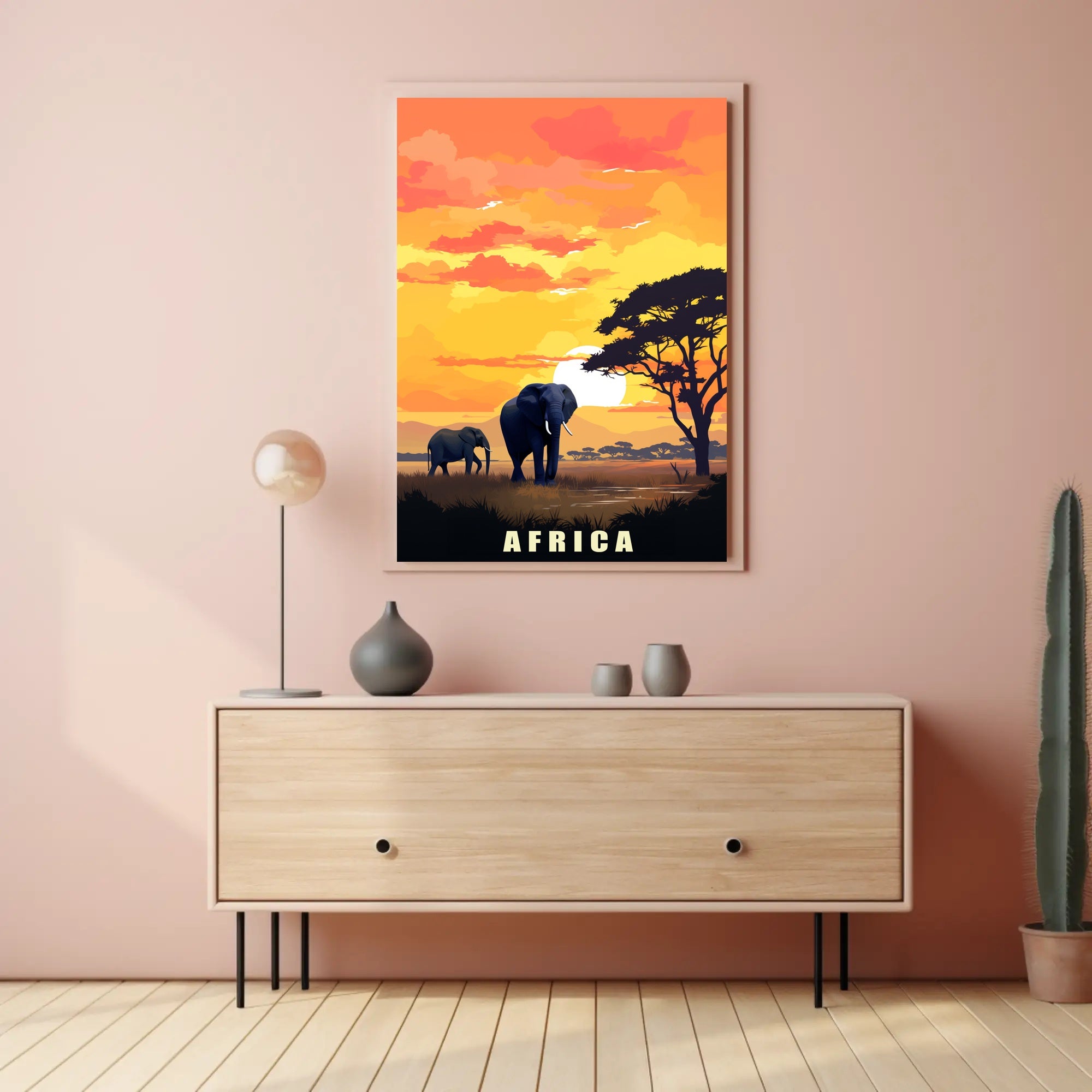 African Elephants at Sunset Travel Poster PosterGoat