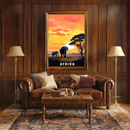 African Elephants at Sunset Travel Poster PosterGoat