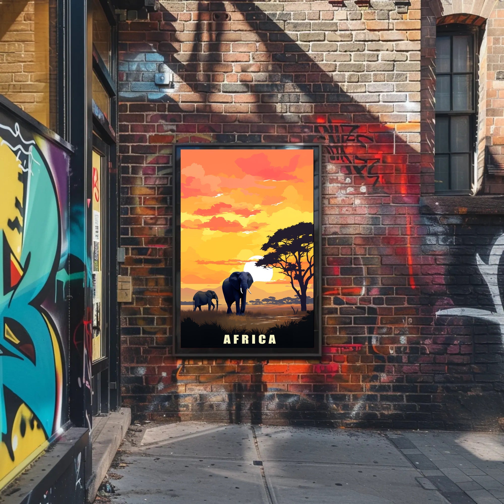 African Elephants at Sunset Travel Poster PosterGoat