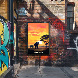 African Elephants at Sunset Travel Poster PosterGoat