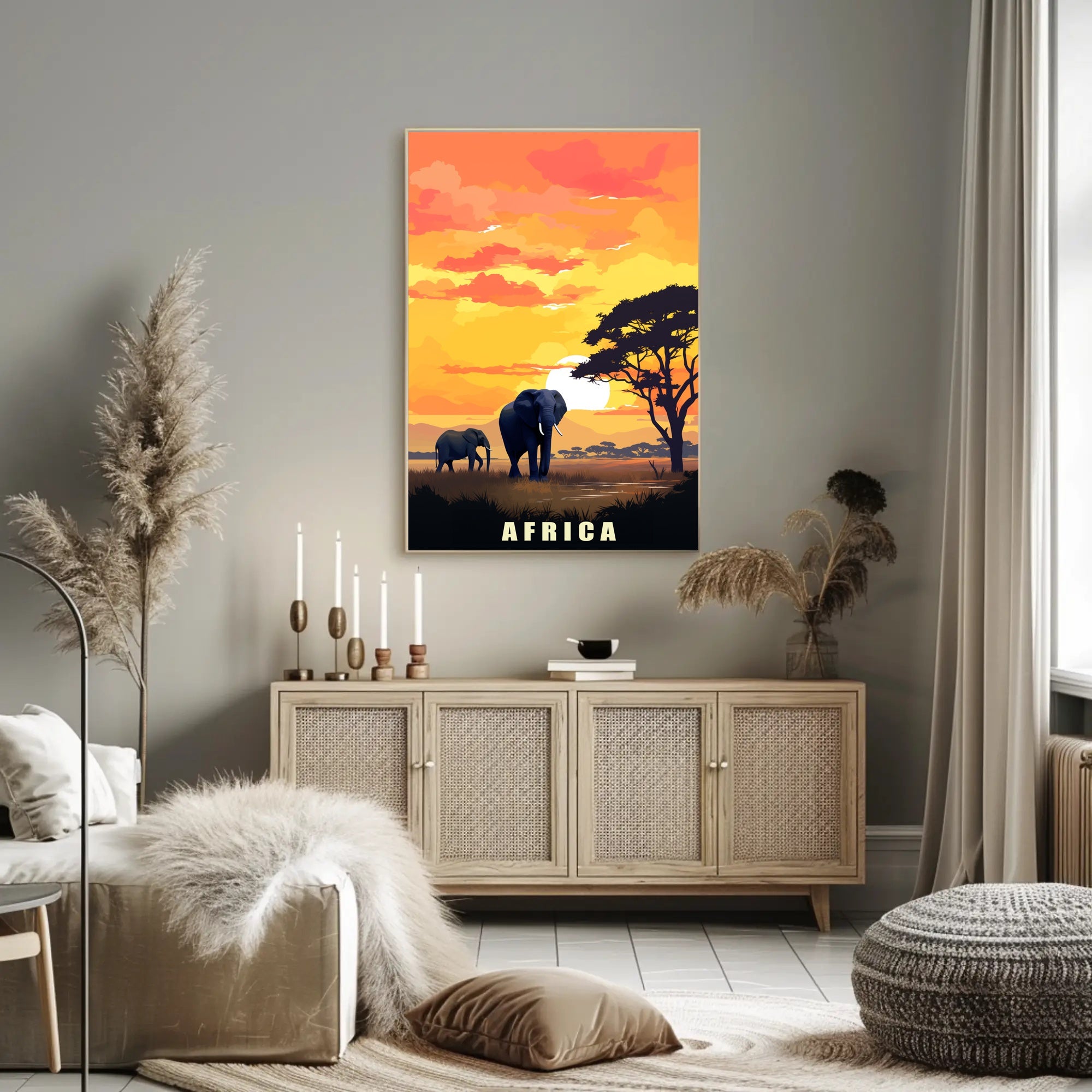 African Elephants at Sunset Travel Poster PosterGoat