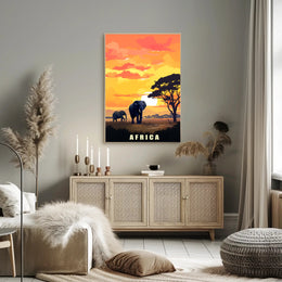 African Elephants at Sunset Travel Poster PosterGoat