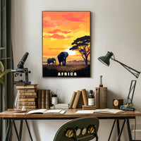 African Elephants at Sunset Travel Poster PosterGoat