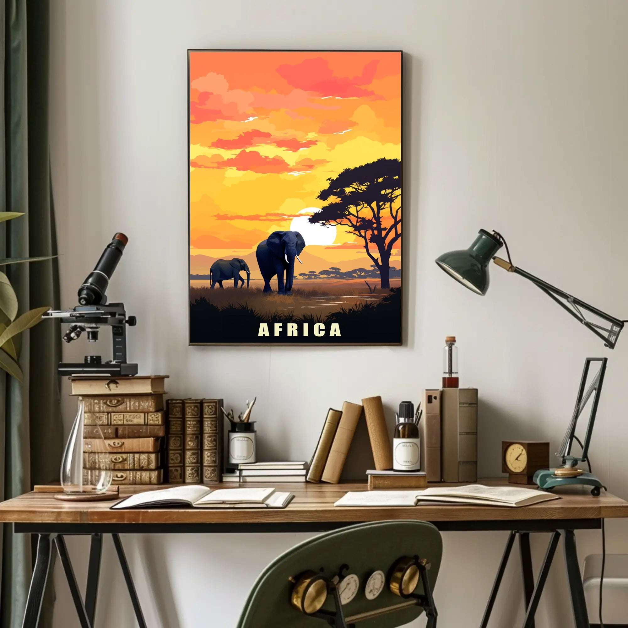 African Elephants at Sunset Travel Poster PosterGoat