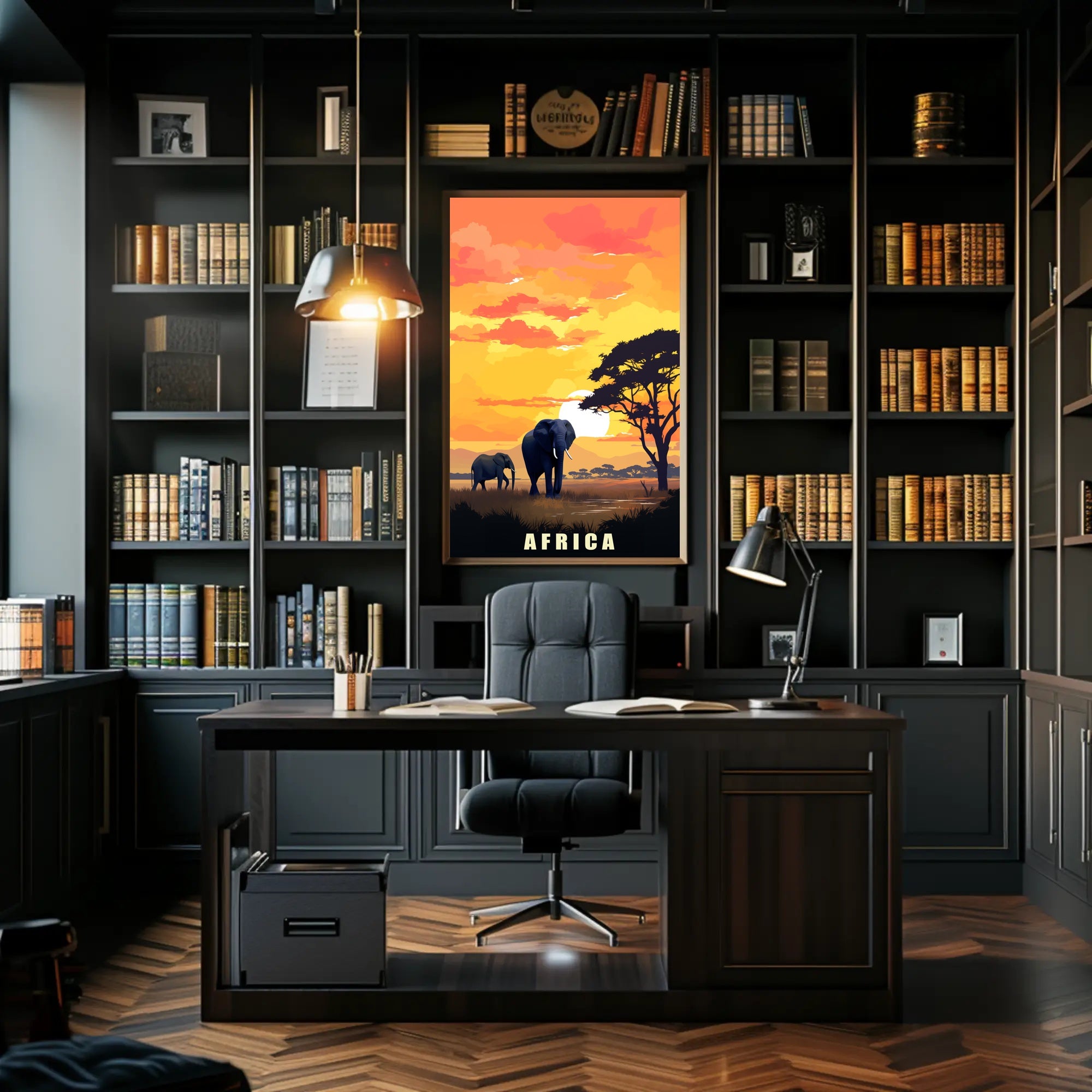 African Elephants at Sunset Travel Poster PosterGoat