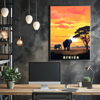 African Elephants at Sunset Travel Poster PosterGoat