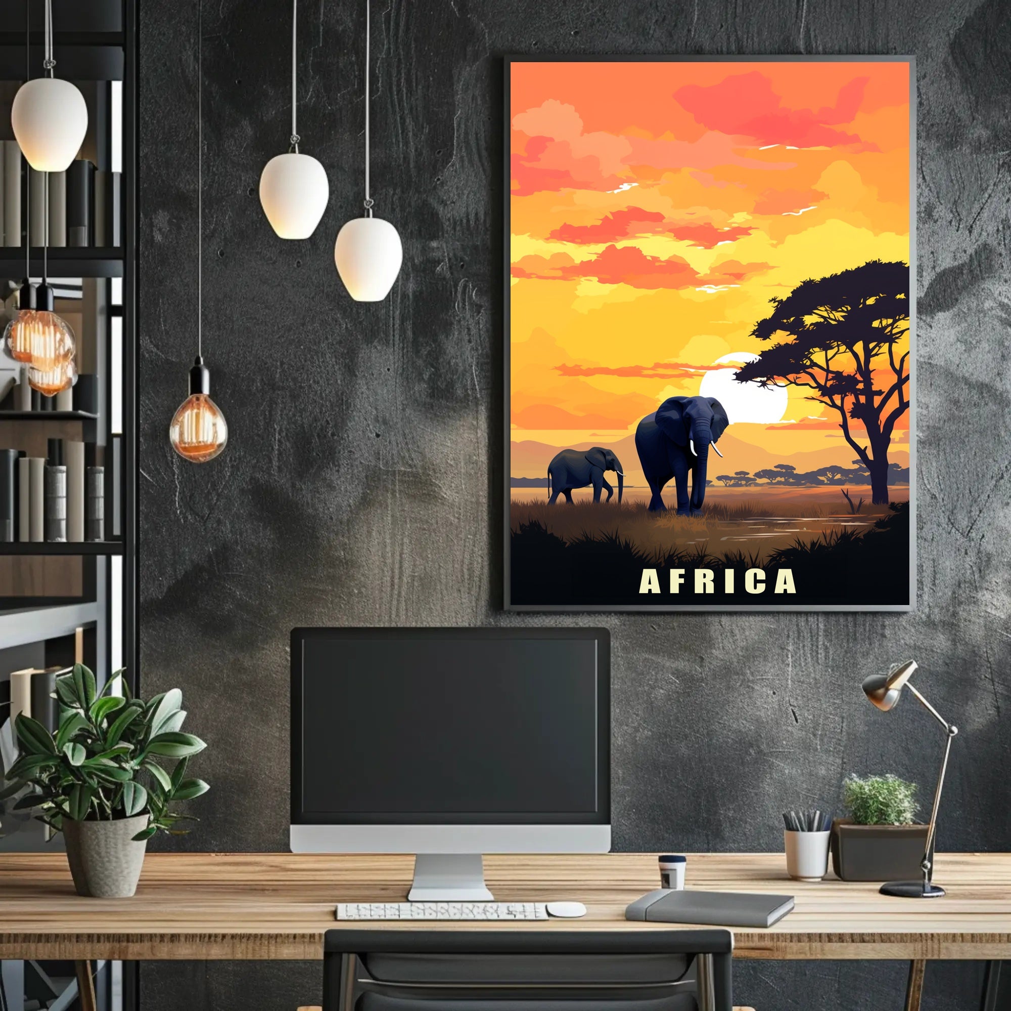 African Elephants at Sunset Travel Poster PosterGoat