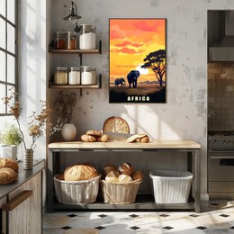 African Elephants at Sunset Travel Poster PosterGoat