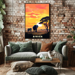 African Elephants at Sunset Travel Poster PosterGoat