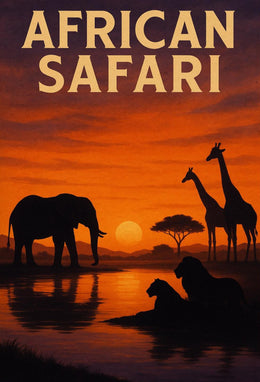 African Safari Sunset Adventure Animal Poster PosterGoat