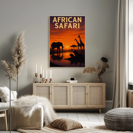 African Safari Sunset Adventure Animal Poster PosterGoat