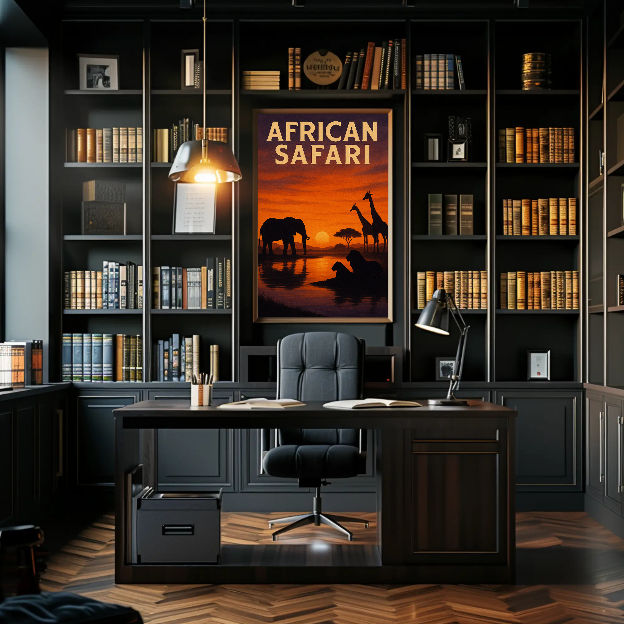 African Safari Sunset Adventure Animal Poster PosterGoat