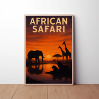 African Safari Sunset Adventure Animal Poster PosterGoat