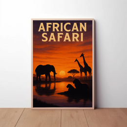 African Safari Sunset Adventure Animal Poster PosterGoat