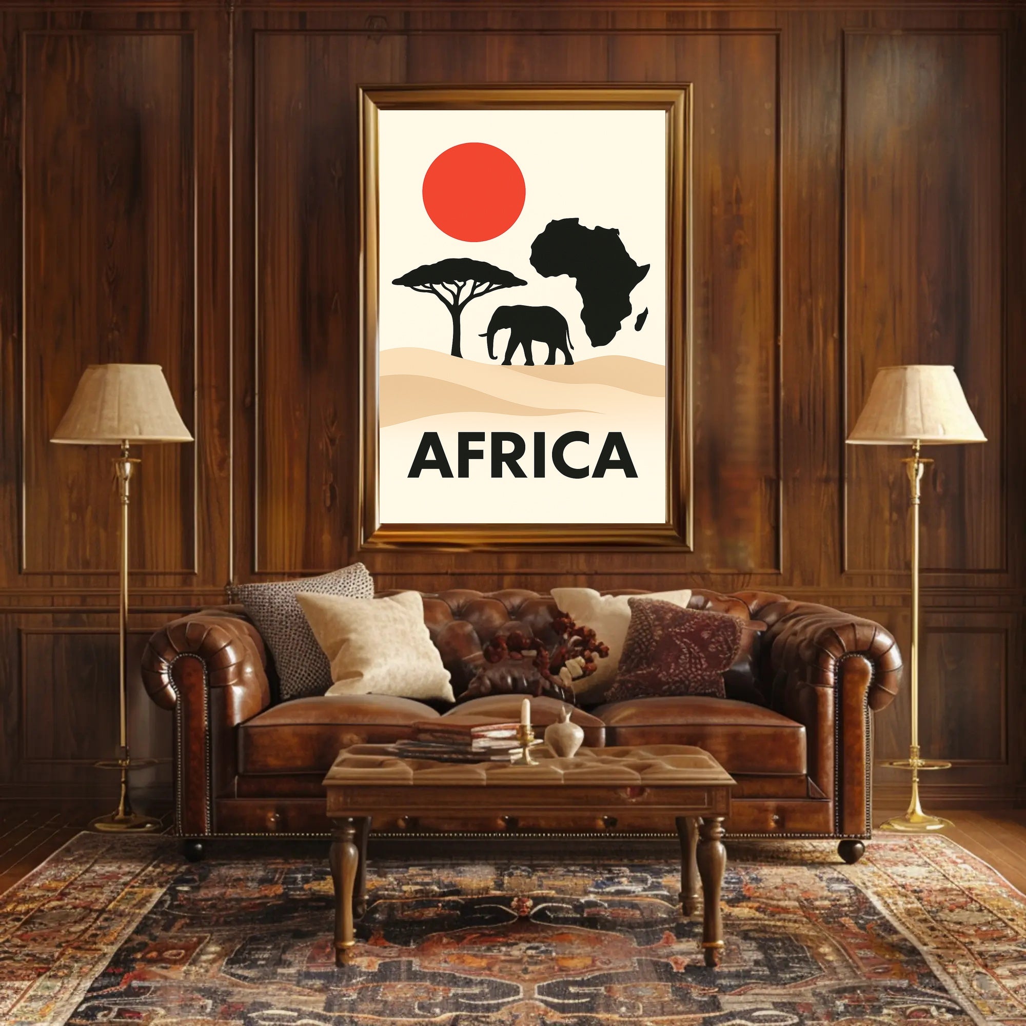 African Wildlife and Landscape Silhouette Cultural Poster PosterGoat