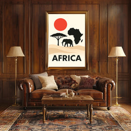 African Wildlife and Landscape Silhouette Cultural Poster PosterGoat