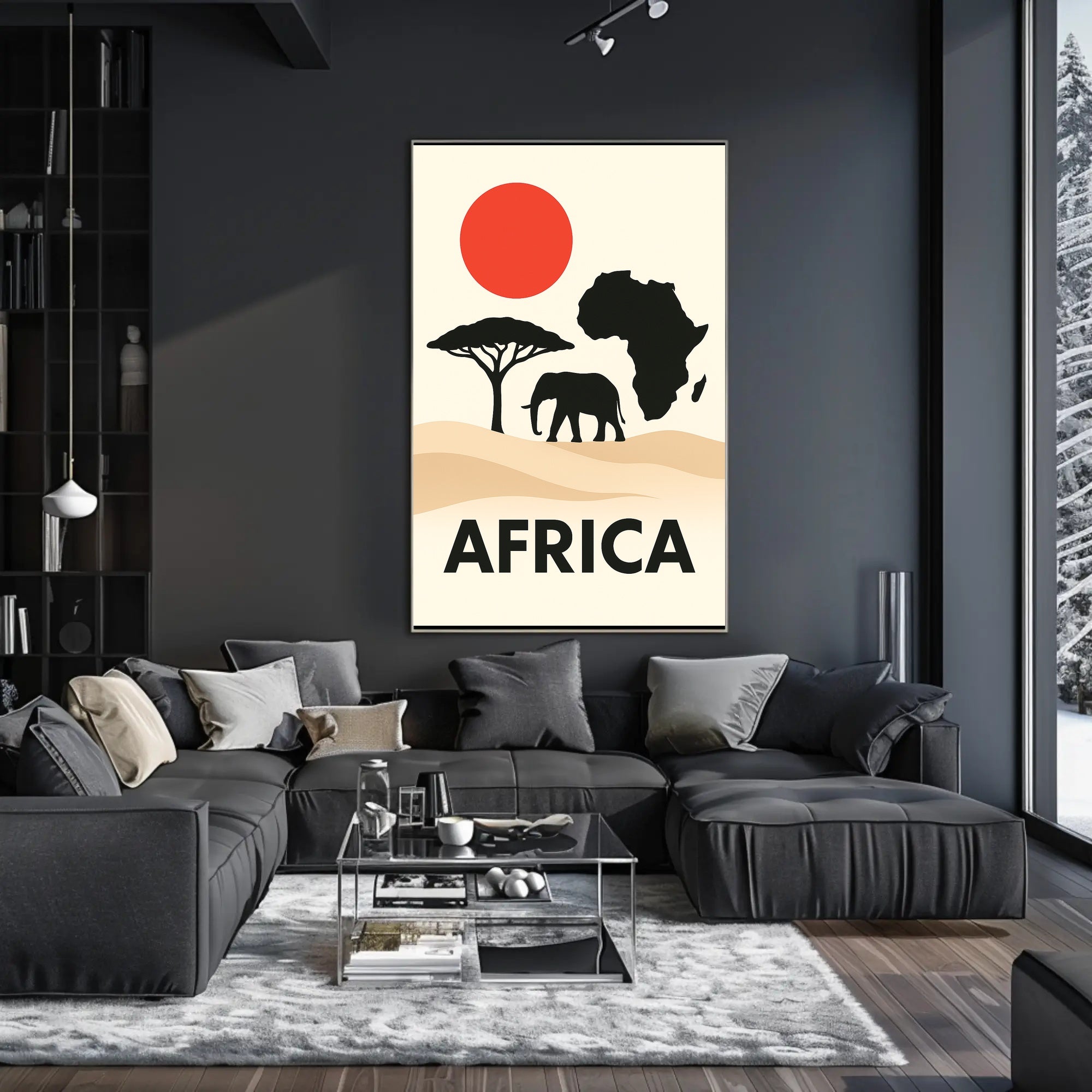 African Wildlife and Landscape Silhouette Cultural Poster PosterGoat