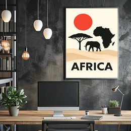 African Wildlife and Landscape Silhouette Cultural Poster PosterGoat