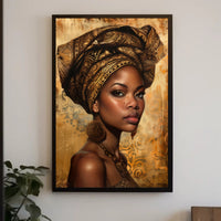 African Woman with Intricate Headwrap Cultural or Heritage Poster PosterGoat