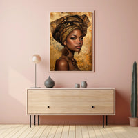 African Woman with Intricate Headwrap Cultural or Heritage Poster PosterGoat
