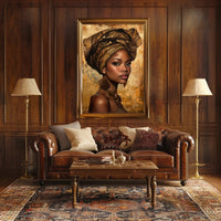 African Woman with Intricate Headwrap Cultural or Heritage Poster PosterGoat