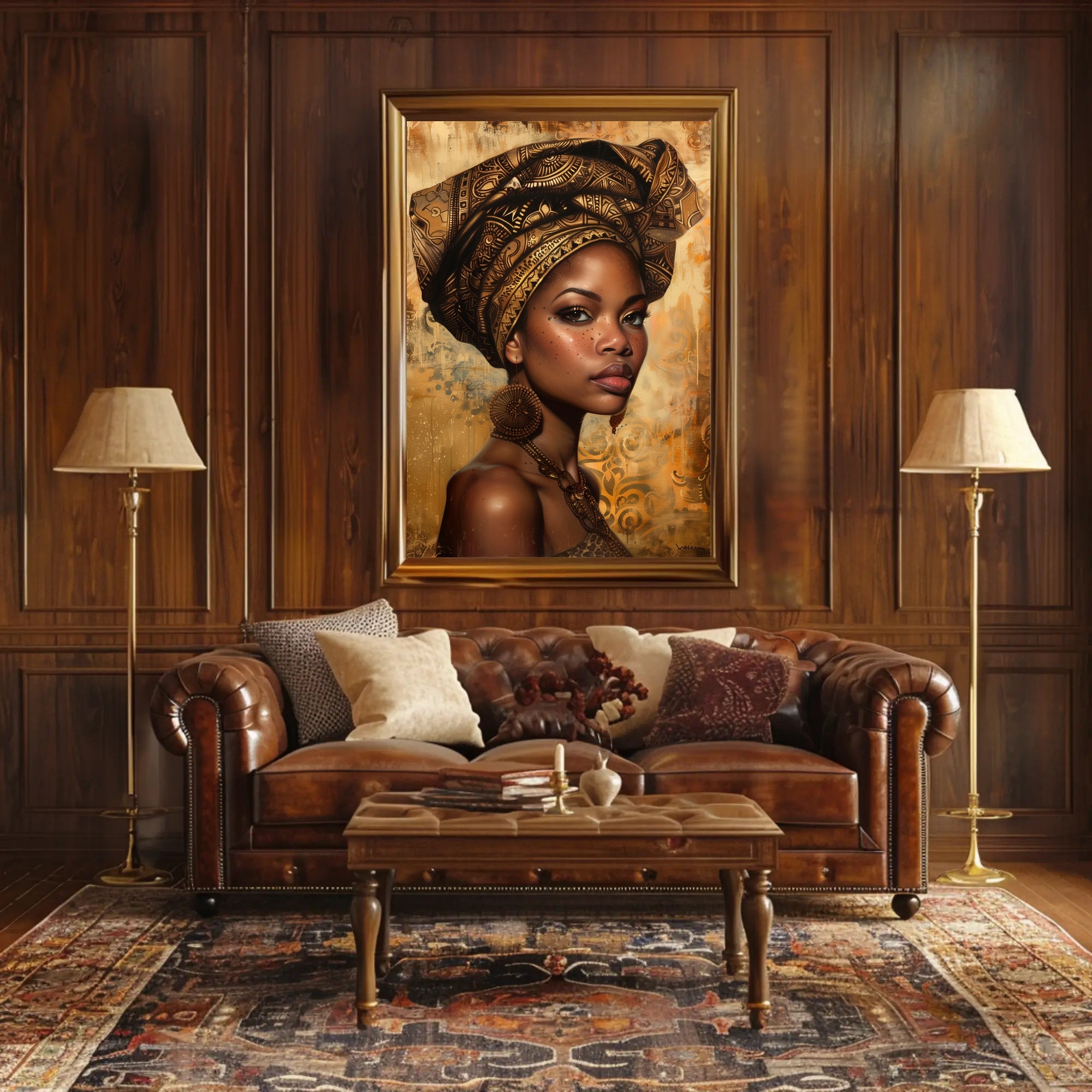African Woman with Intricate Headwrap Cultural or Heritage Poster PosterGoat
