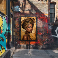 African Woman with Intricate Headwrap Cultural or Heritage Poster PosterGoat