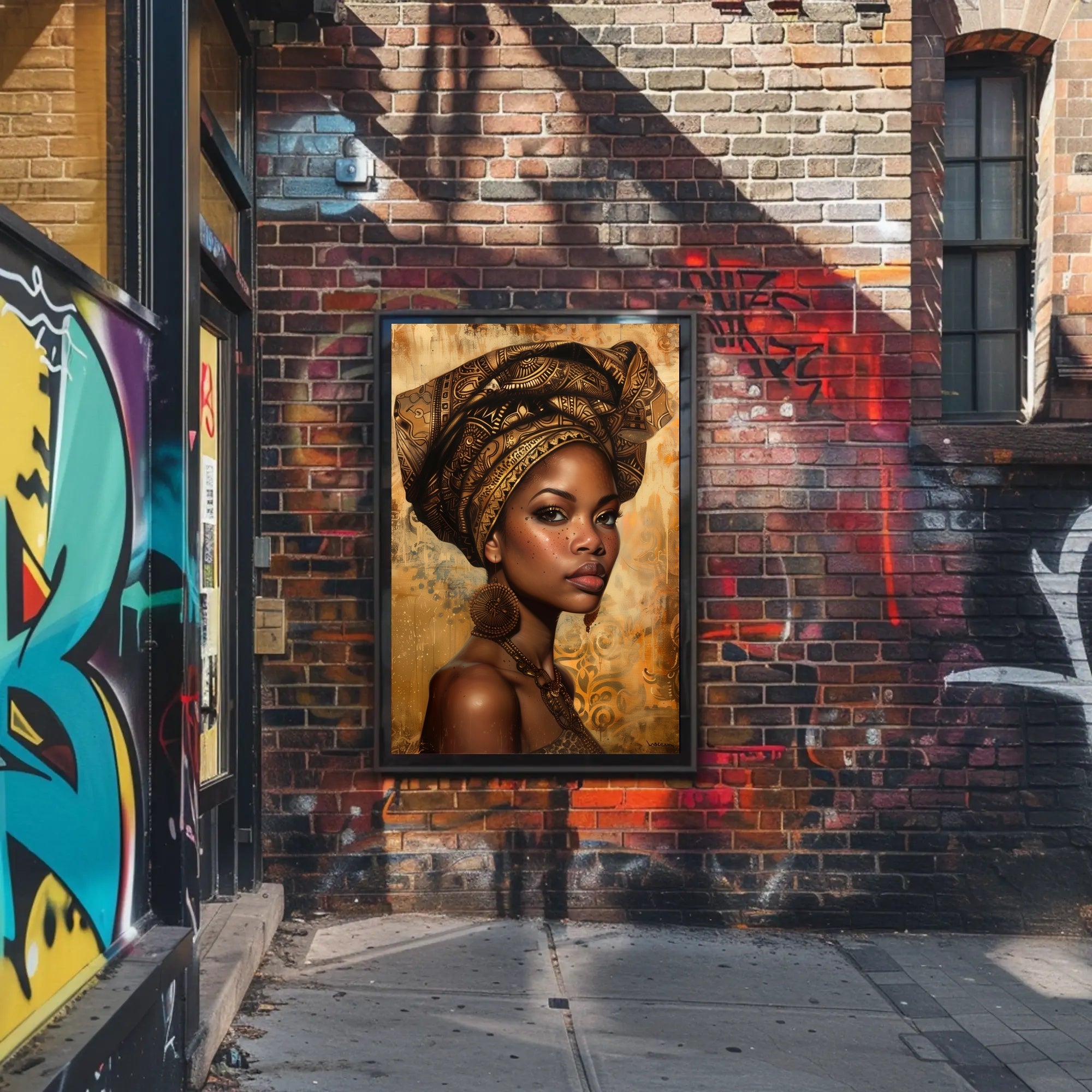 African Woman with Intricate Headwrap Cultural or Heritage Poster PosterGoat