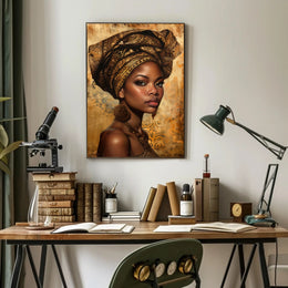 African Woman with Intricate Headwrap Cultural or Heritage Poster PosterGoat