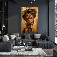 African Woman with Intricate Headwrap Cultural or Heritage Poster PosterGoat