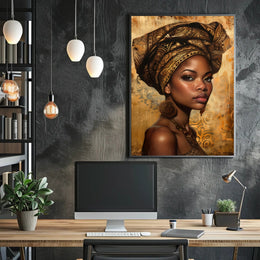 African Woman with Intricate Headwrap Cultural or Heritage Poster PosterGoat