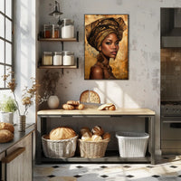 African Woman with Intricate Headwrap Cultural or Heritage Poster PosterGoat