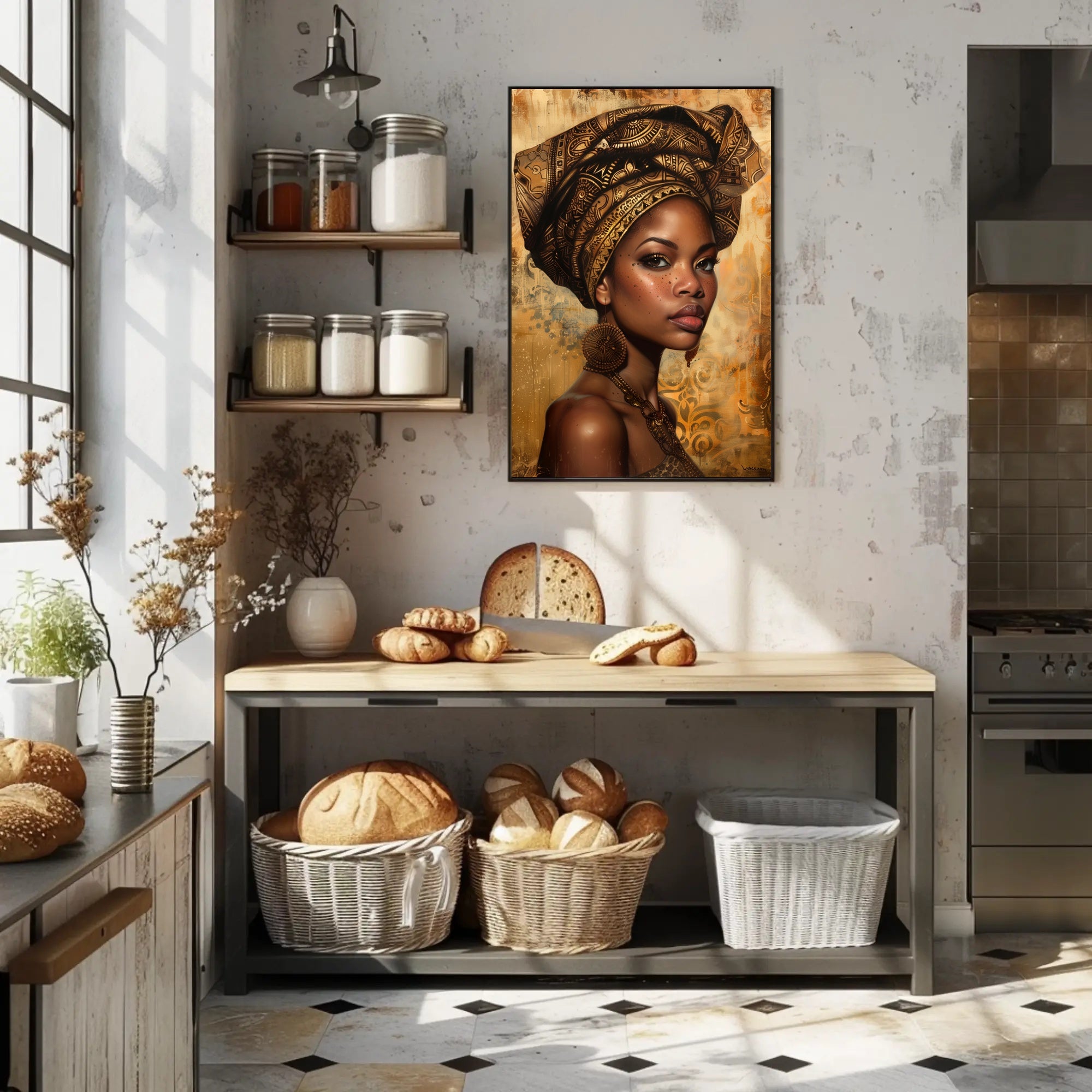 African Woman with Intricate Headwrap Cultural or Heritage Poster PosterGoat